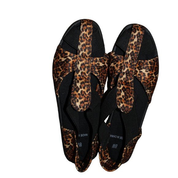 Spandex Sandals Animal Print Leopard Fabric, Rubber Sole, Strappy, Size 8 Wide - Picture 1 of 7